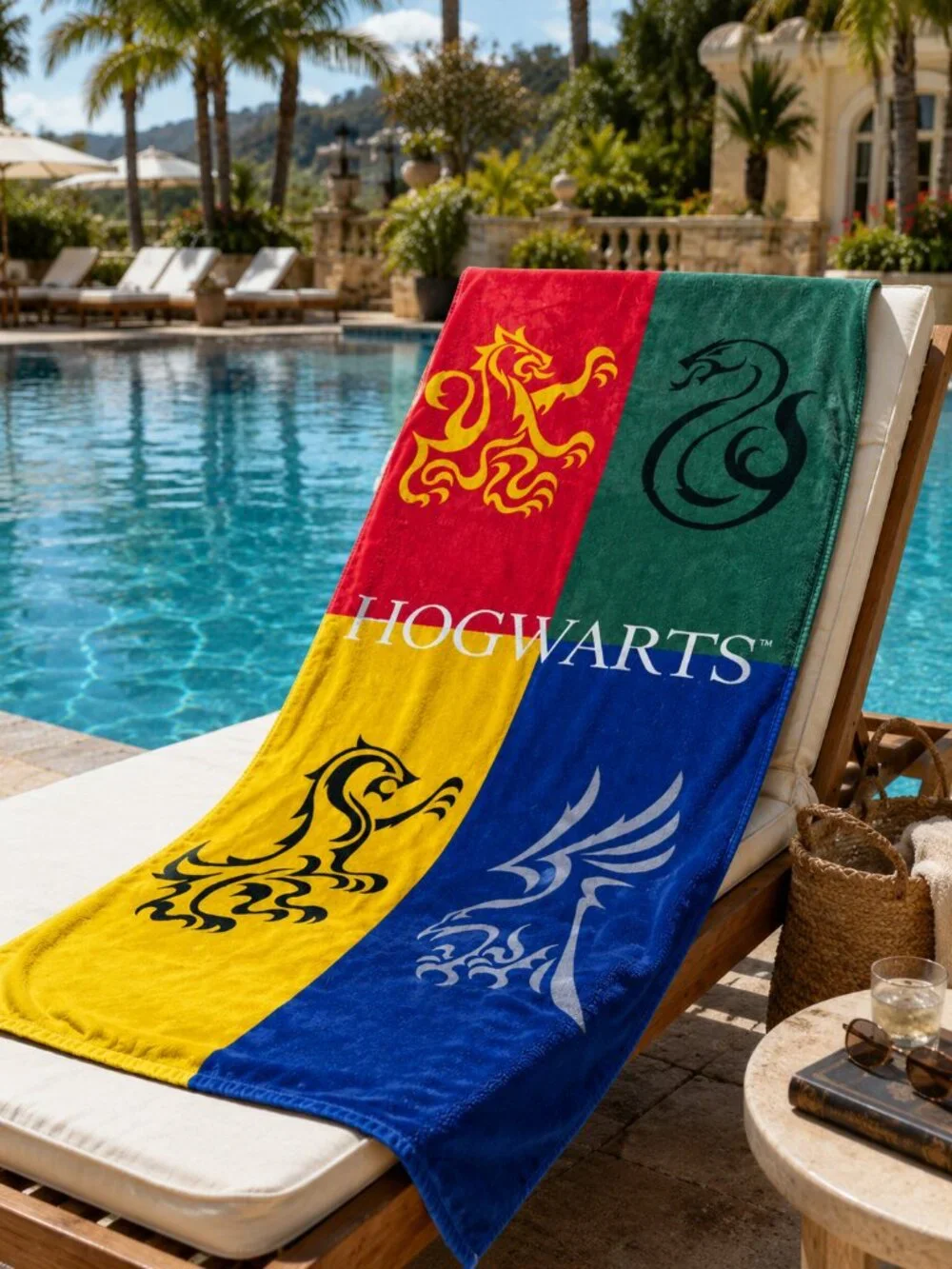 Harry Potter Hogwarts 4 Houses Crest Bath Beach Towel 100% Cotton Universal